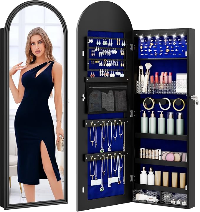 47in Tall Jewelry Cabinet Organizer, Arched Wall or Door Mounted Jewelry Armoire by HOMEFURNITURE