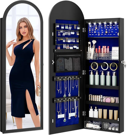 47in Tall Jewelry Cabinet Organizer, Arched Wall or Door Mounted Jewelry Armoire by HOMEFURNITURE