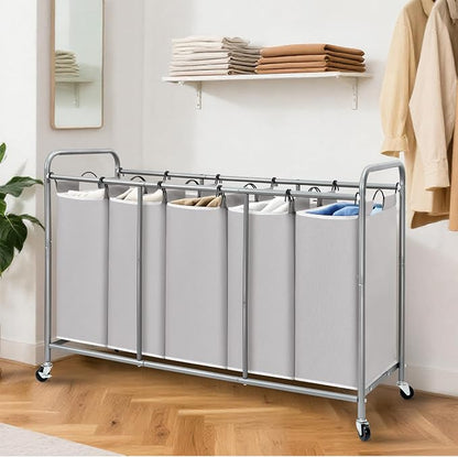 STORAGE MANIAC 5 Section Laundry Sorter, 5 Bins Rolling Separator Laundry Basket - Image 6