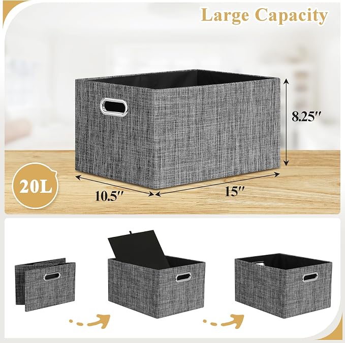 Posprica Closet Storage Bins, 4 Pack Closet Shelf Organizers, Linen Fabric - Image 5