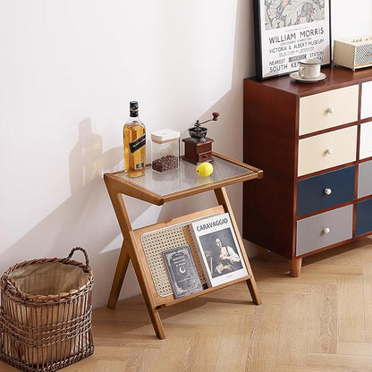 Tiita 2 Pack Rattan Side Table, Mid Century Nightstand, Bamboo Accent Bedside - Image 8