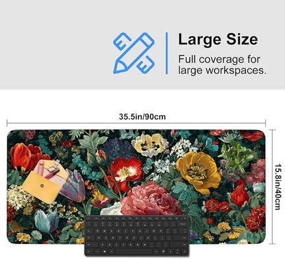 Vintage Oil Painting Floral Mouse Pad – Large Extended Desk Mat 35.43 x 15.75 - Image 3