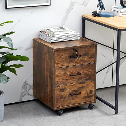 File Cabinet with Lock 3 Drawer Mobile Filing Cabinet with 360° Swivel Wheels by OFCASA