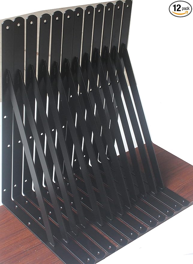 12 Pack L22 x H 12" Black Heavy Duty Shelf Brackets by MHMYDZ