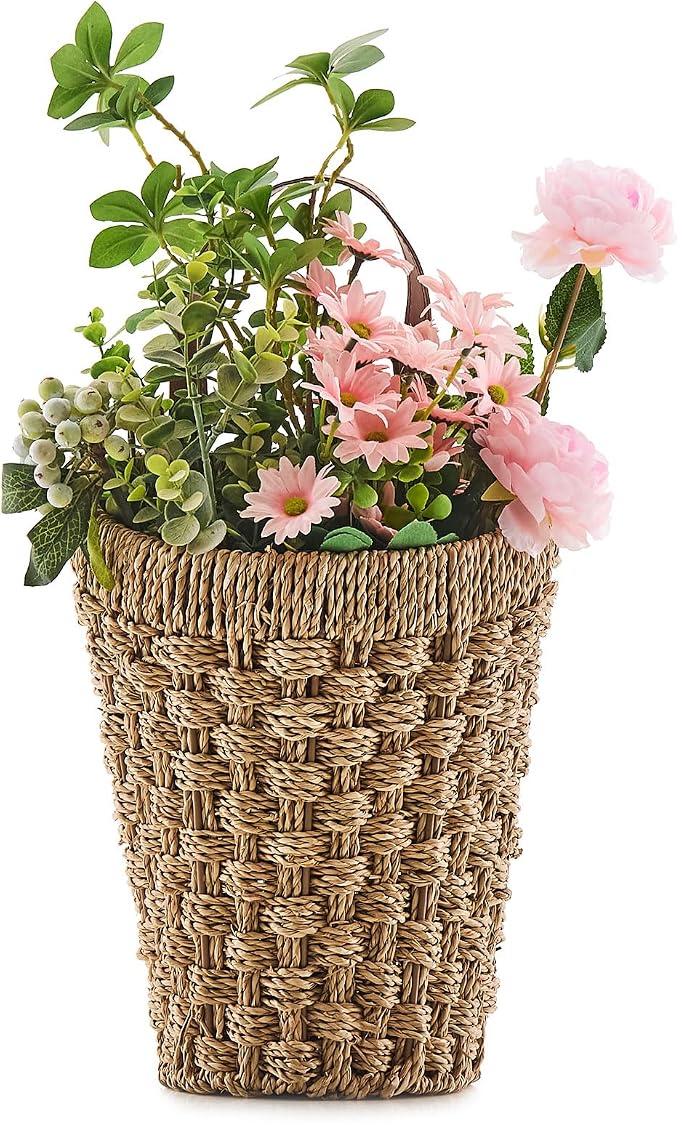Woven Front Door Basket Seagrass Wall Hanging Basket Decorative Boho Mounted by LGENHOOMHandwovenNaturalWaterHyacinthBasket