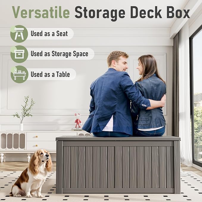 Deck Box, 120 Gallon Outdoor Storage Box Lockable Patio Waterproof - Image 7