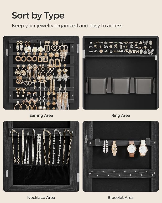 SONGMICS Mirror Jewelry Cabinet Armoire, Wall or Door Mounted Jewelry Storage - Image 5