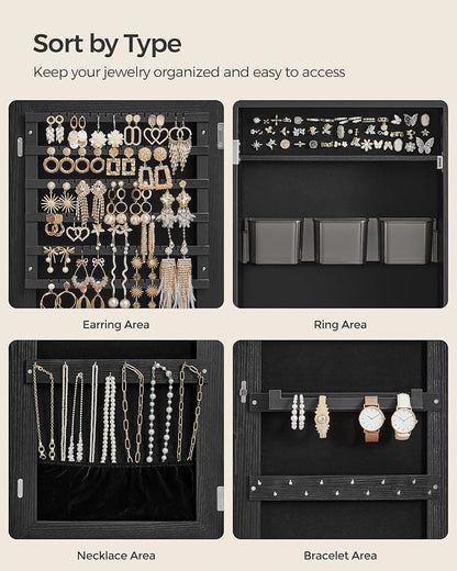 SONGMICS Mirror Jewelry Cabinet Armoire, Wall or Door Mounted Jewelry Storage - Image 5