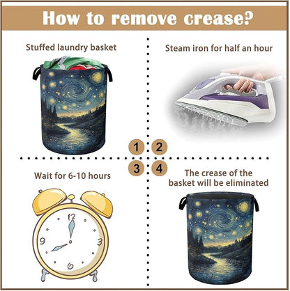 Night Sky Laundry Hamper, Collapsible Laundry Baskets, Stream Fireflies Dirty - Image 6
