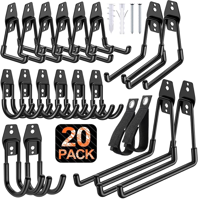 20 Pack Heavy Duty Garage Hooks, Solid Steel Wall Mount Hangers, by MIKRUI