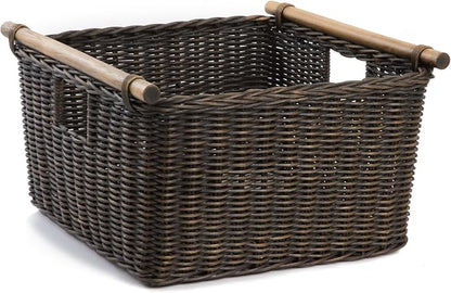 The Basket Lady Deep Pole Handle Wicker Storage Basket, 15 in L x 15.5 in W x by TheBasketLady