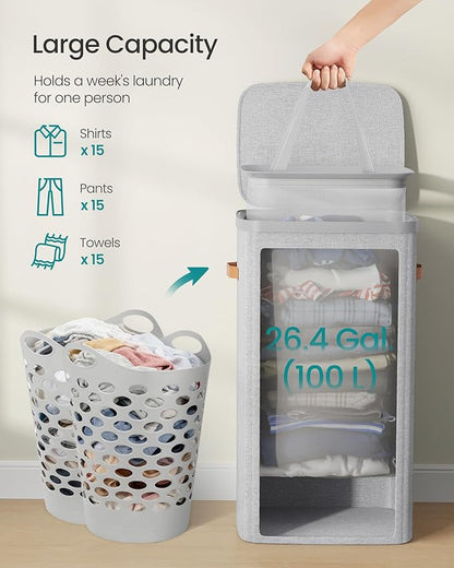 SONGMICS Laundry Basket, 26.4 Gal. Laundry Hamper, Easy Assembly, - Image 4