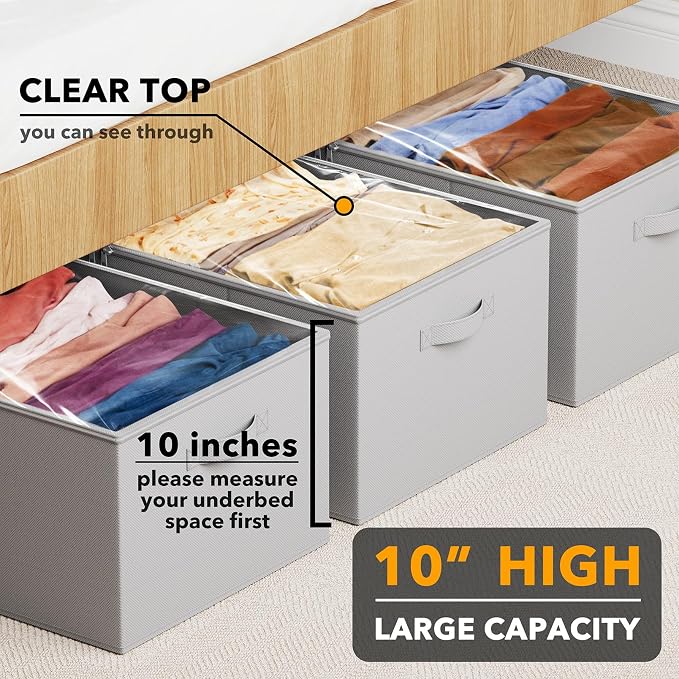 SpaceAid 3 Pack 10" High Under Bed Storage Containers, Large Underbed Storage - Image 2