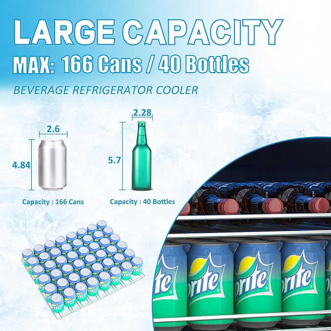 24 inch Beverage Refrigerator Cooler, 5.3 Cubic/166 Can Large Fridge - Image 5