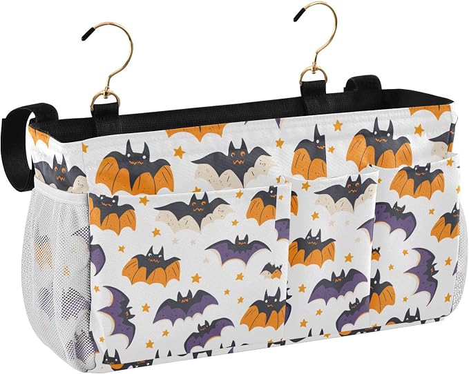White Halloween Bats and Stars Bedside Caddy - Image 2