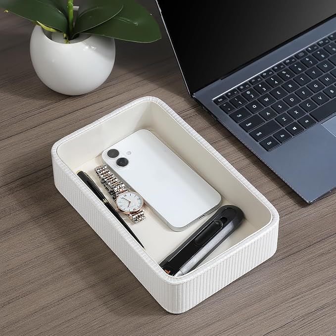 PU Leather Valet Tray Organizer, Small Nightstand Organizer Bedside Desktop - Image 3