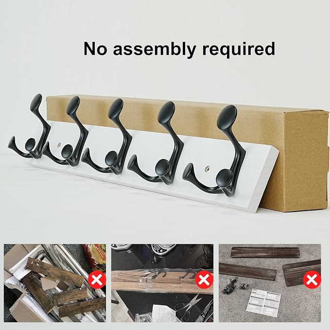 SKOLOO 24-Inch White Wood Coat Rack Wall Mount - Image 4