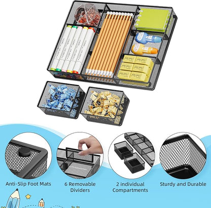 Marbrasse 3 Packs Desk Drawer Organizers, Metal Mesh Dividers Desk Drawer - Image 4