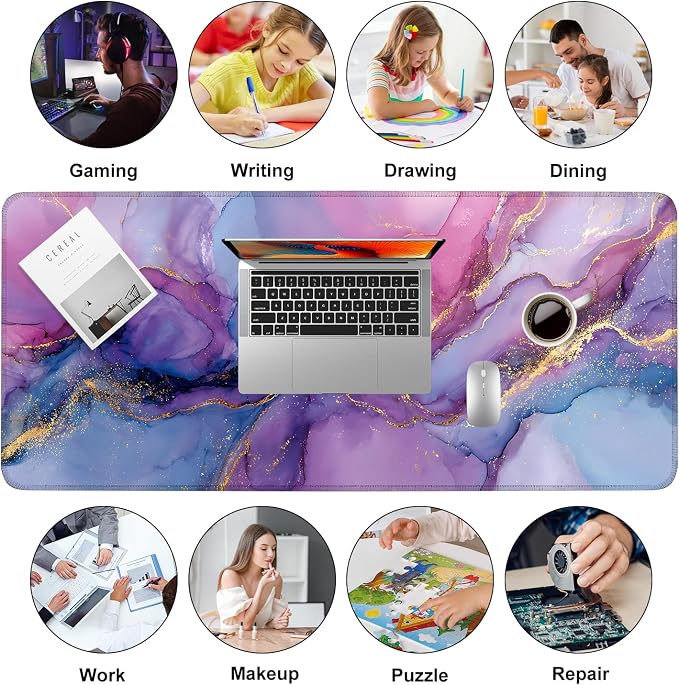 Purple Marble Ink Mouse Pad – Large Extended Desk Mat 35.43 x 15.75 in – - Image 9