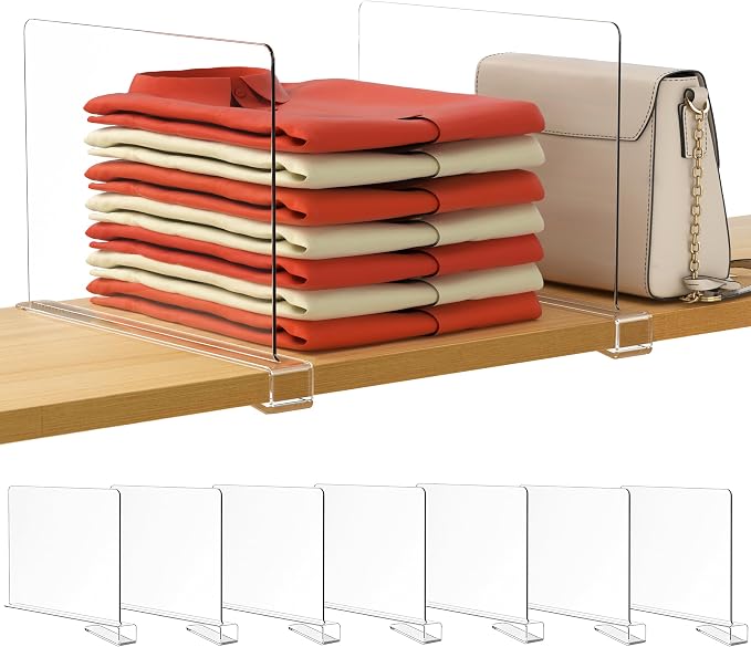 HBlife 7 Pack Clear Shelf Dividers, Vertical Purse Organizer by HBlife