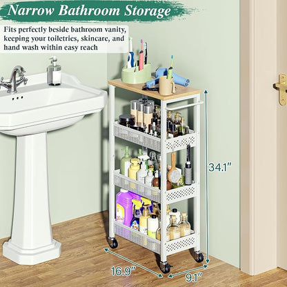 Utility Slim Storage Cart, 4-Tier Narrow Bathroom Organizers and Storage Cart - Image 3