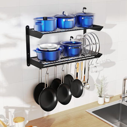 YIGII 30 Inch Pot Rack Wall Mounted, 2-Tier Pots and Pans Organizer - Image 7