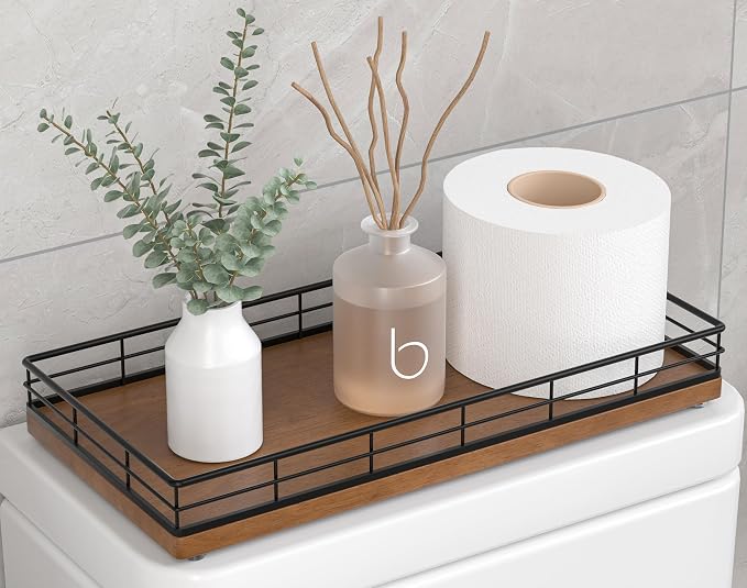 Toilet Paper Basket Organizer – Oak Wood Toilet Tank Tray by Focusonit