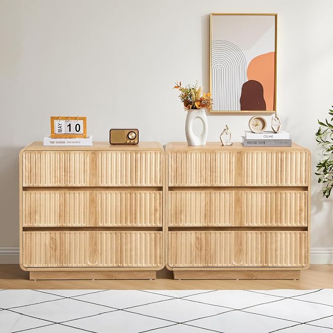 Fluted 3 Drawer Dressers for Bedroom, 31.5" Wide Large Mid Century Modern - Image 2