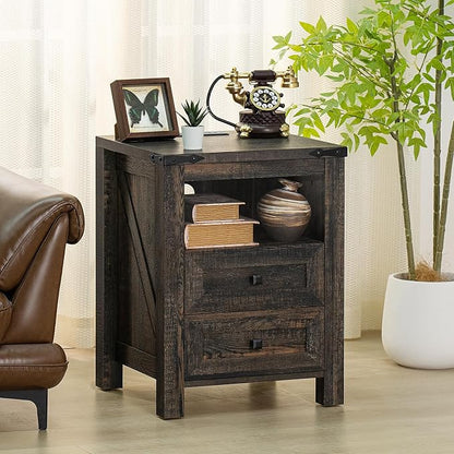 Nightstand with Charging Station and USB Port, Farmhouse Side End Table with 2 - Image 6