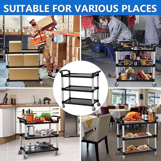 3-Shelf Service Cart，42" Wx20 Dx39 H，360 Lbs Heavy Duty Utility Cart ，Rolling - Image 6
