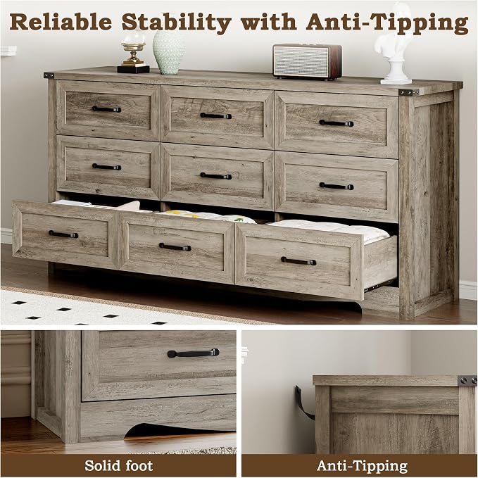 9-Drawer Dresser for Bedroom, Modern Wooden Chest of Drawers - Image 6