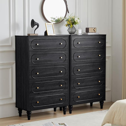 ORRD 5 Drawer Fluted Dresser for Bedroom Set of 2, Mid Century Modern Chest of by ORRD