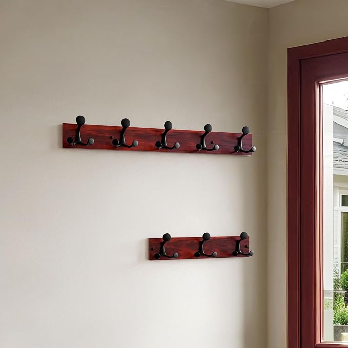 SKOLOO 30-Inch Cherry Wood Coat Rack Wall Mount - Image 3