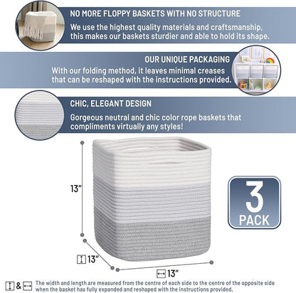 NaturalCozy 13 Inch Cube Storage Bins Cotton Rope Woven Baskets - Image 2