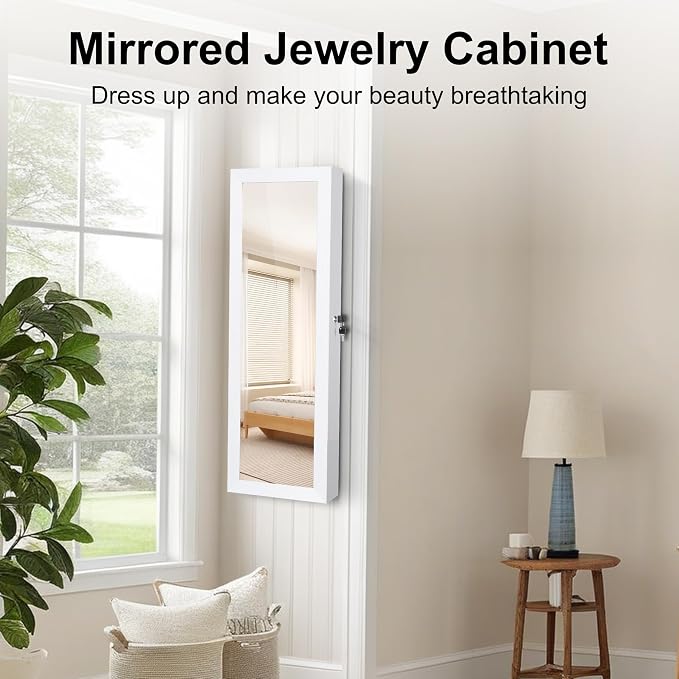 Mirror Jewelry Organizer, Wall/Door Mounted Jewelry Armoire - Image 8