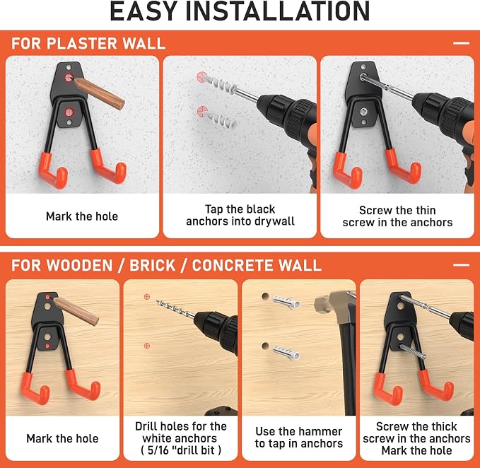 Garage Hooks with Anti-Slip Coating, Heavy Duty Wall Mount Storage Hooks - Image 6