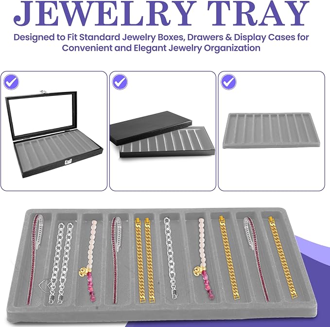 Novel Box 5 Pack 10-Slot Gray Liner Jewelry Storage Tray Inserts 14.75x8.25x1 - Image 8