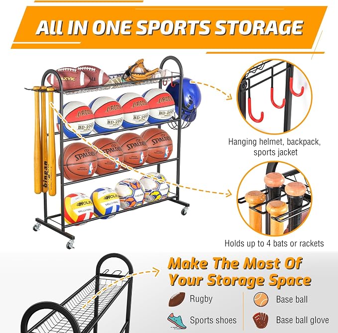 PLKOW Basketball Rack, Rolling Ball Storage - Image 3