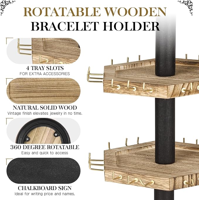 LadyRosian 3-Tier Wooden Rotating Jewelry Display Stand | Bracelet & Keychain - Image 4