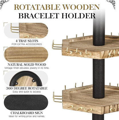 LadyRosian 3-Tier Wooden Rotating Jewelry Display Stand | Bracelet & Keychain - Image 4