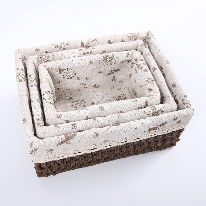 Storage Baskets Set of 3, Decorative Paper Rope Woven storage Baskets - Image 2