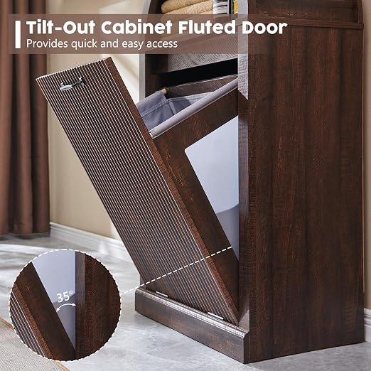 Arched Tilt-Out Trash Can Cabinet, Fluted 10 Gallon Trash Can Cabinet Set of 2 - Image 6