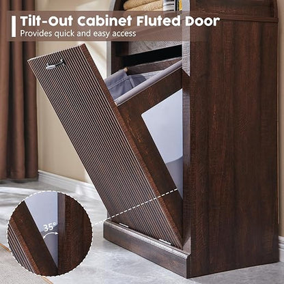 Arched Tilt-Out Trash Can Cabinet, Fluted 10 Gallon Trash Can Cabinet Set of 2 - Image 6