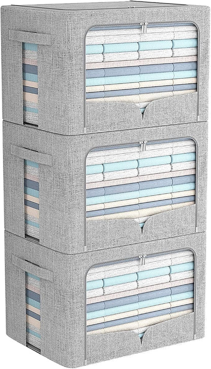 FHSQX 3 Pack Clothes Storage Bins Foldable Metal Frame Storage Box Stackable by FHSQX