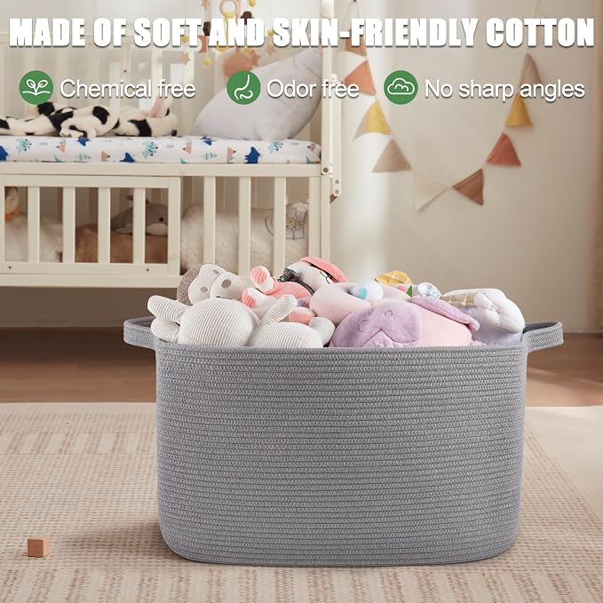 95L Large Storage Basket, Cotton Rope Woven Blanket Basket, Nursery Storage - Image 5