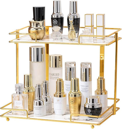 2 Tier Bathroom Cabinet Countertop Organizer Perfume Lipstick Makeup Organizer by QTTCMY