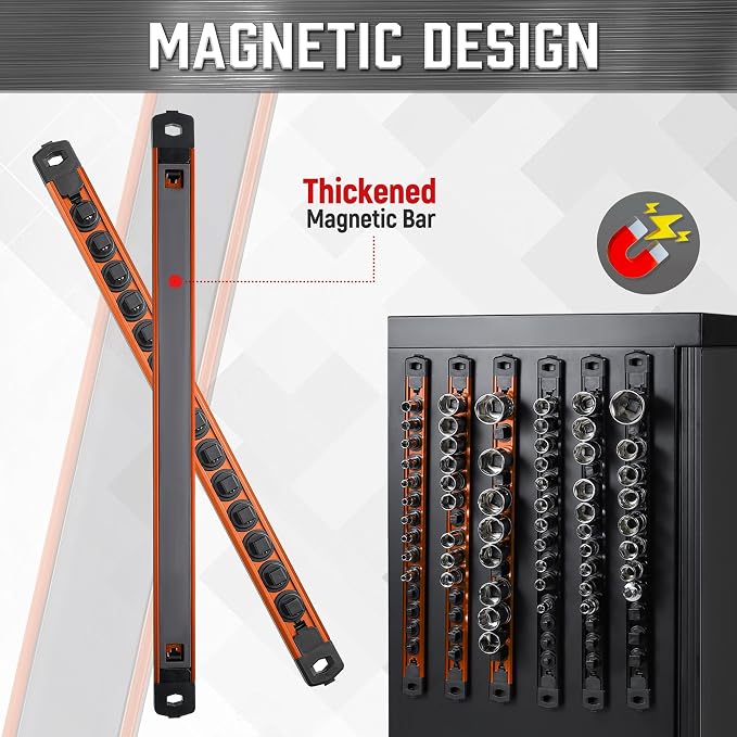 ALOANES 3-Piece Magnetic Socket Organizer, Heavy Duty Aluminum Socket Rails - Image 6