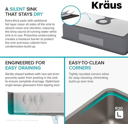 KRAUS Dex 32-inch Undermount 16 Gauge Stainless Steel Single Bowl Kitchen Sink - Image 7