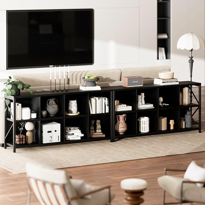 otlectics 2-Tier Bookcase with 8 Cubes, 63 Inch Industrial Horizontal Bookshelf - Image 5