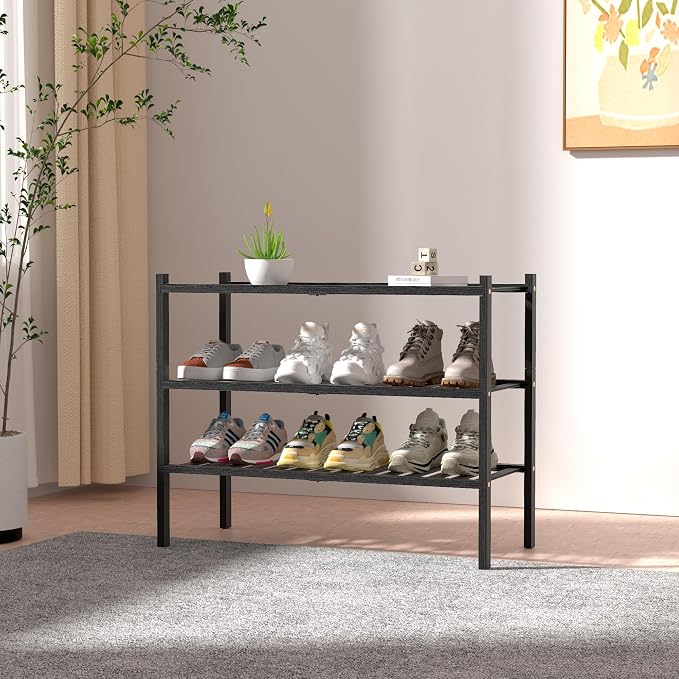 3 Tier Bamboo Shoe Rack for Closet Free Standing Wood Shoe Shelf Storage - Image 2
